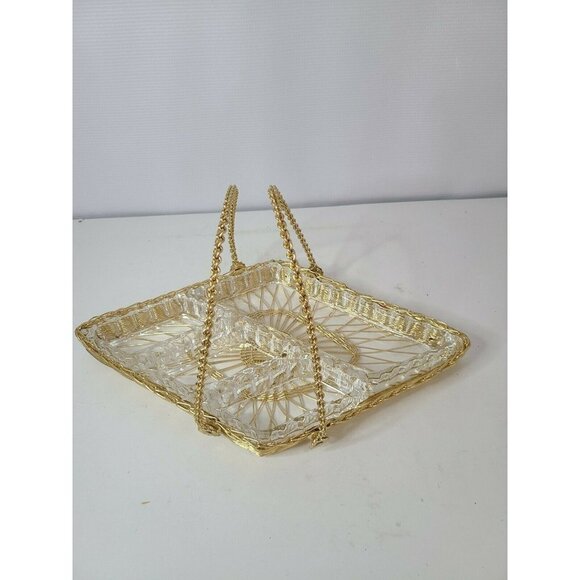 GOLD Metal Diamond Serving Dish Glass Containers - Picture 1 of 7
